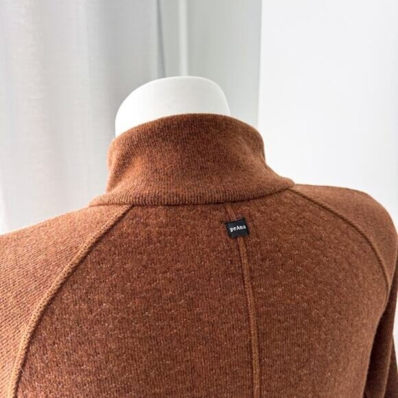 Prana Frozen Falls Sepia Brown Recycled Wool Blend 1/4 Button Pullover Sweater L - Picture 4 of 9